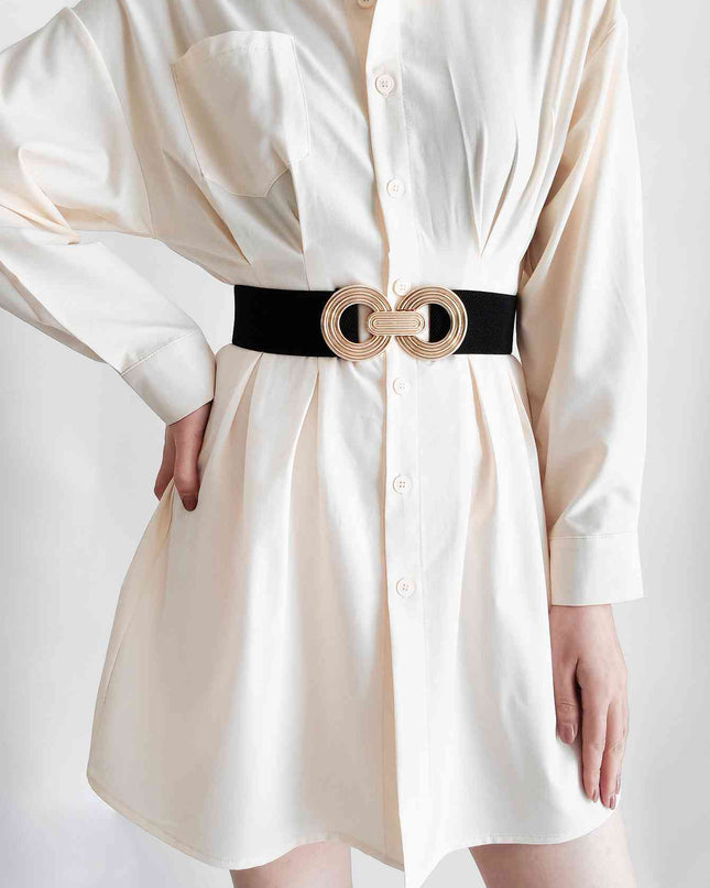 Geometric Buckle Elastic Wide Belt