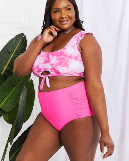 Marina West Swim Sanibel Crop Swim Top and Ruched Bottoms Set in Pink