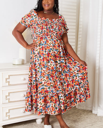 Double Take Plus Size Floral Smocked Square Neck Dress