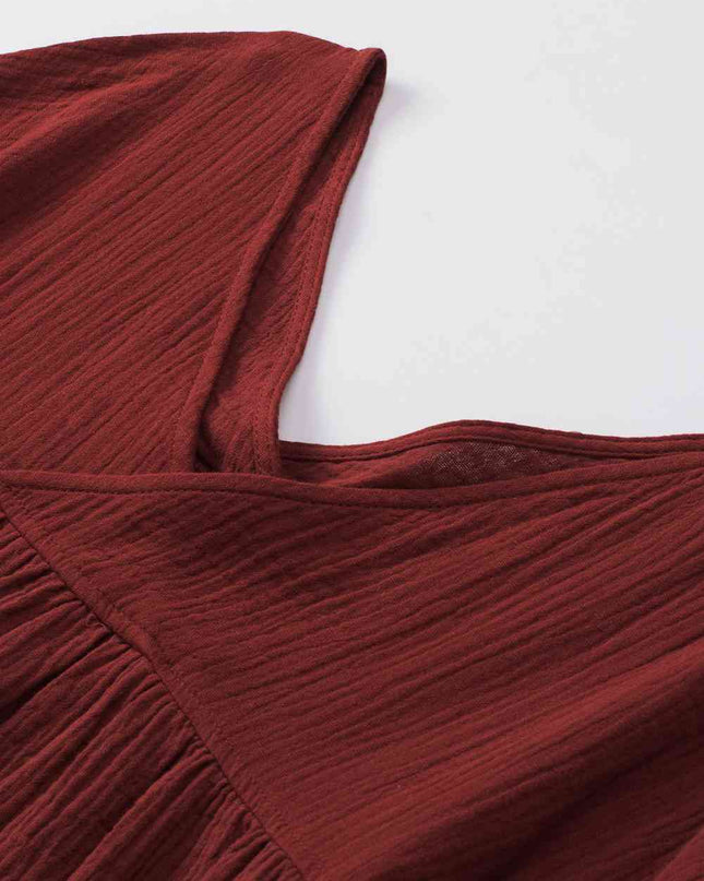 Dropped Shoulder V-Neck Blouse