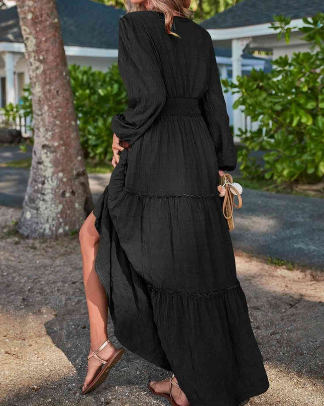 Smocked Waist V-Neck Maxi Dress