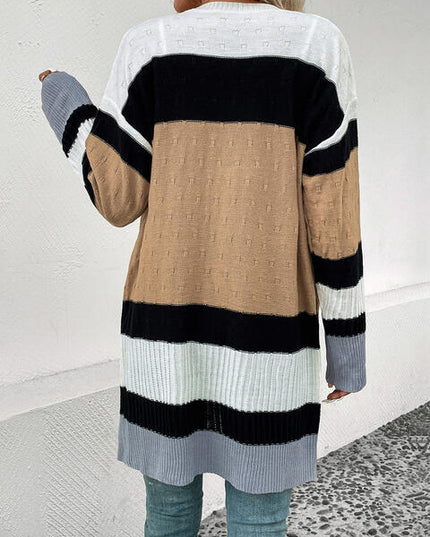 Color Block Open Front Drop Shoulder Cardigan