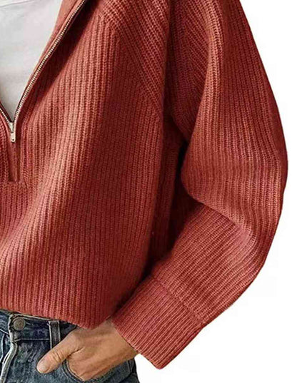 HaIf Zip Long Sleeve Knit Top