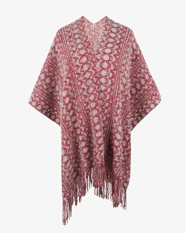 Open Front Fringe Hem Poncho