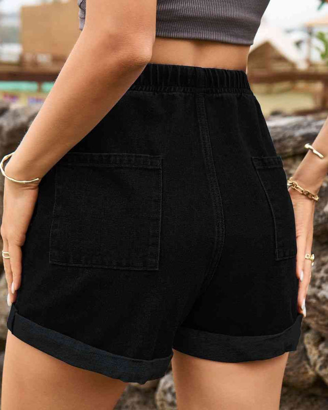 Drawstring High Waist Denim Shorts with Pockets