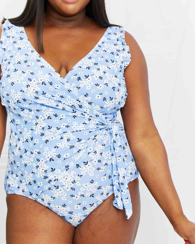 Marina West Swim Full Size Float On Ruffle Faux Wrap One-Piece in Blossom Blue