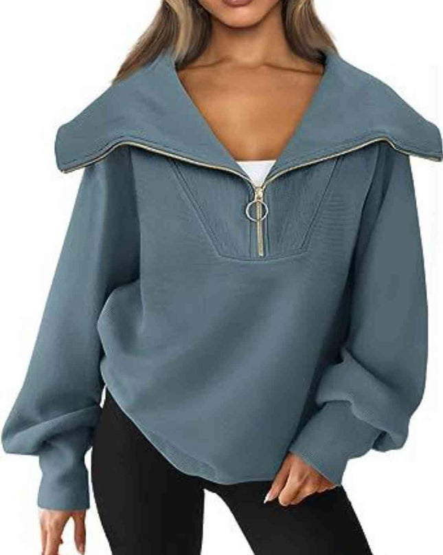 Half-Zip Lantern Sleeve Top