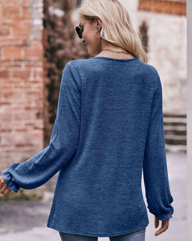 Double Take Long Flounce Sleeve Round Neck Blouse