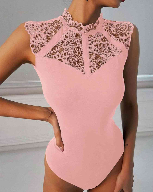 Scalloped Lace Yoke Sleeveless Bodysuit