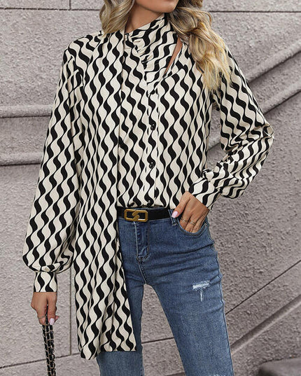 Printed Statement Neck Buttoned Blouse