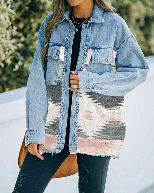 Collared Neck Dropped Shoulder Denim Jacket