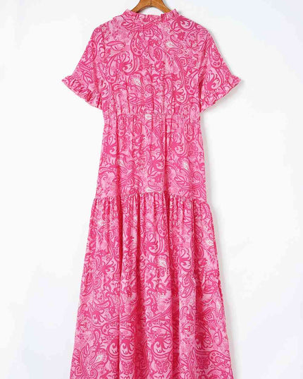 Paisley Print Flounce Sleeve Maxi Dress