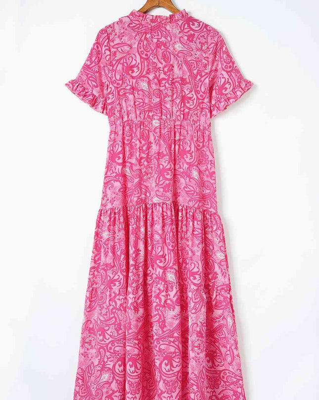Paisley Print Flounce Sleeve Maxi Dress