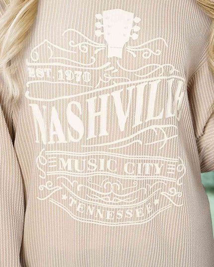 Ribbed Round Neck Long Sleeve Graphic Sweatshirt