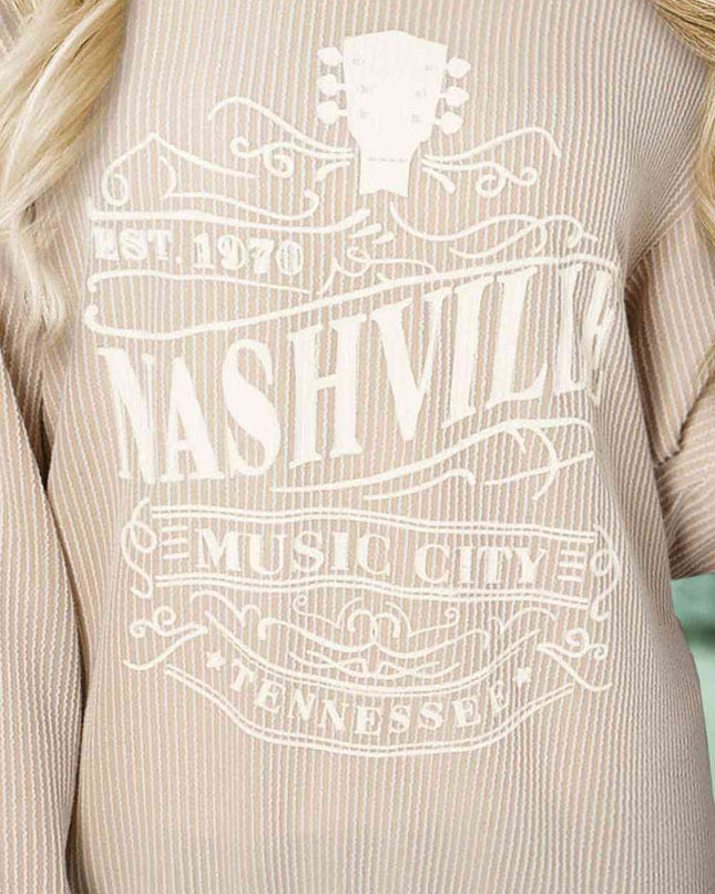 Ribbed Round Neck Long Sleeve Graphic Sweatshirt