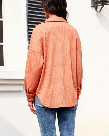 Texture Button Up Long Sleeve Shacket