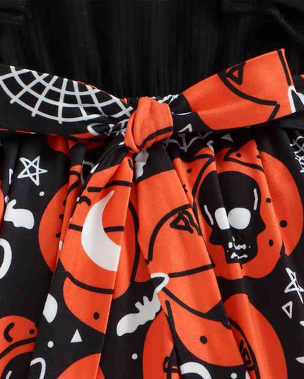 Halloween Theme Bow Front Round Neck Dress