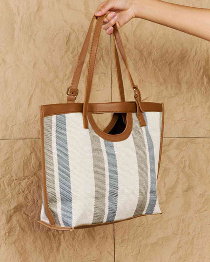 Fame Striped In The Sun Faux Leather Trim Tote Bag