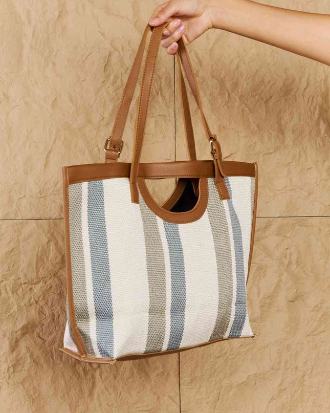 Fame Striped In The Sun Faux Leather Trim Tote Bag