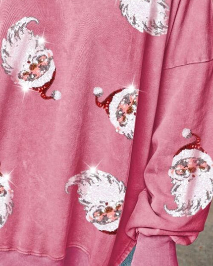 Sequin Santa Drop Shoulder Slit Sweatshirt