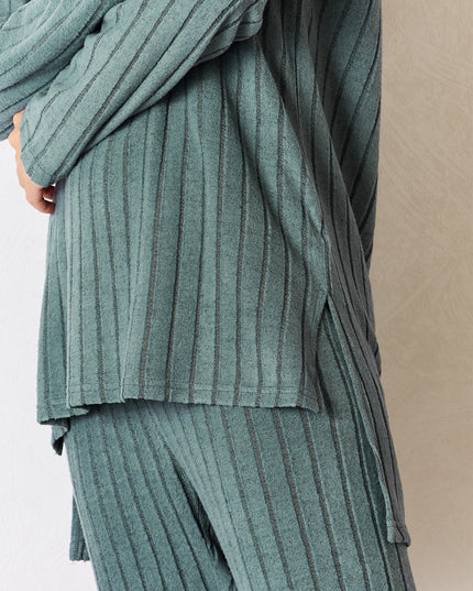 Basic Bae Full Size Ribbed Round Neck High-Low Slit Top and Pants Set
