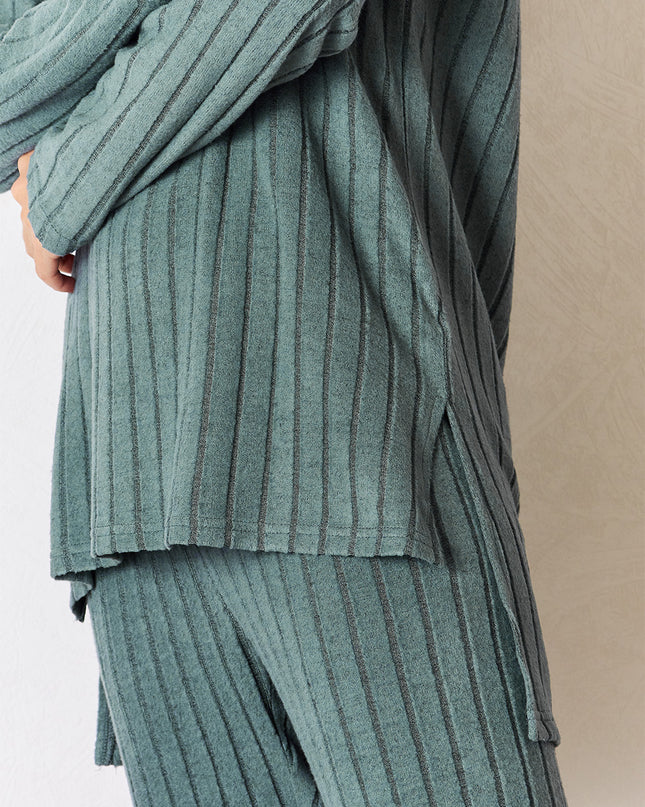 Basic Bae Full Size Ribbed Round Neck High-Low Slit Top and Pants Set