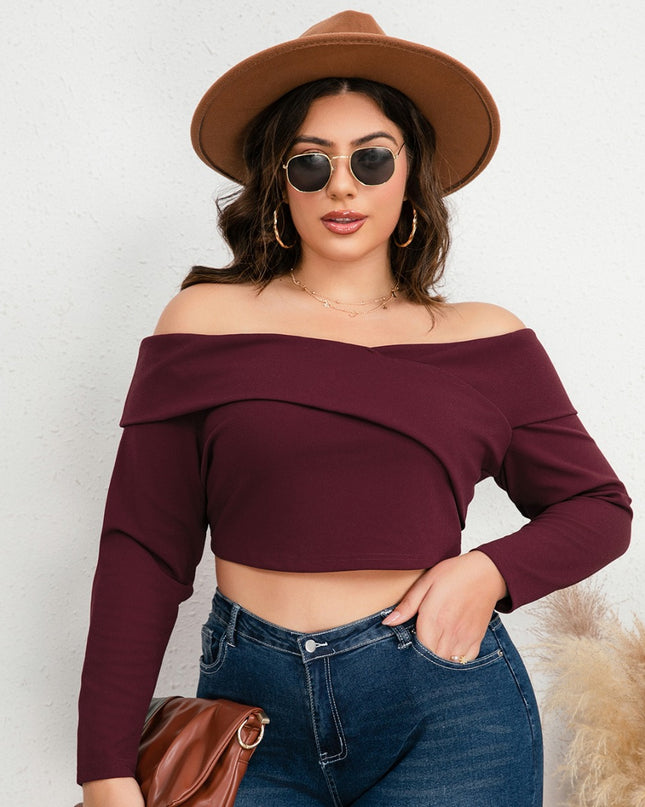 Plus Size Off-Shoulder Long Sleeve Cropped Top