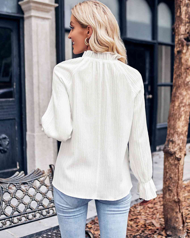 Ruffled Mock Neck Flounce Sleeve Blouse