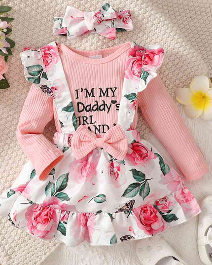 Round Neck Long Sleeve Top and Printed Dress Set