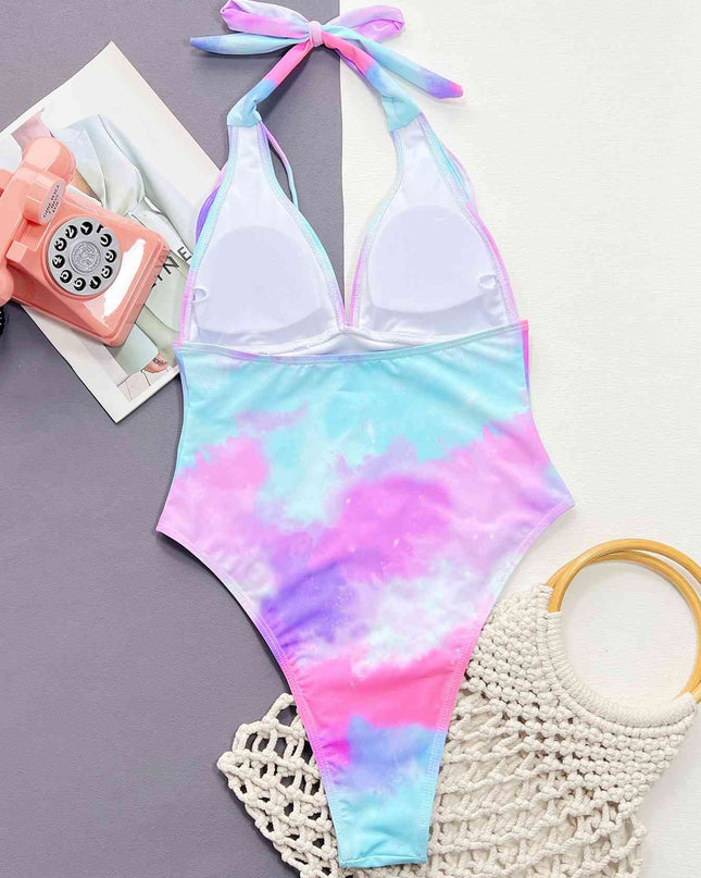 Tie-Dye Halter Neck One-Piece Swimsuit