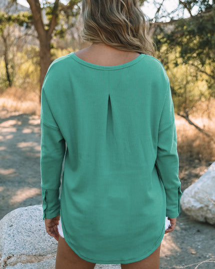 Seam Detail Curved Hem Long Sleeve Top