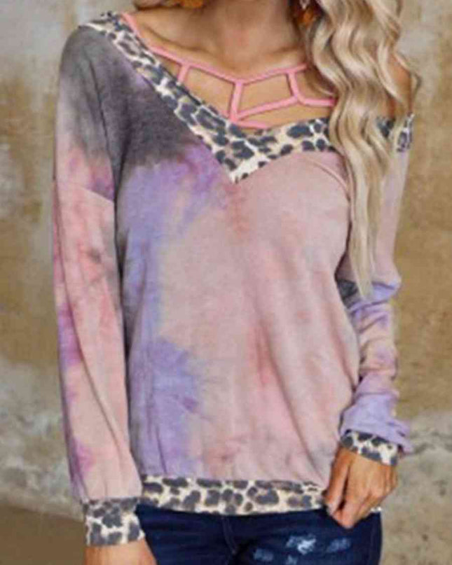 Plaid Leopard V-Neck Sweatshirt