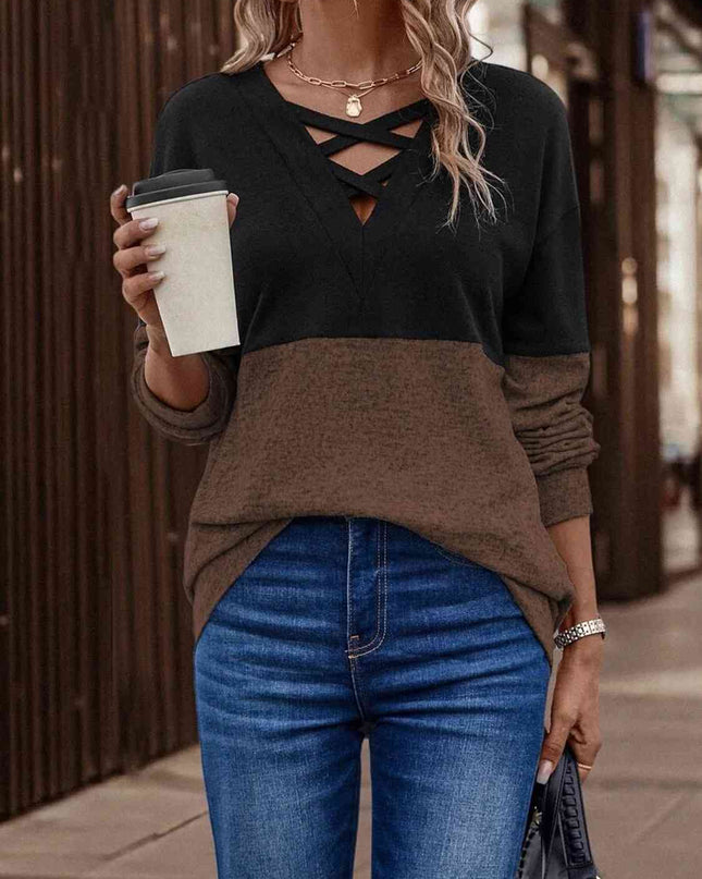 Two-Tone Crisscross Detail Sweatshirt