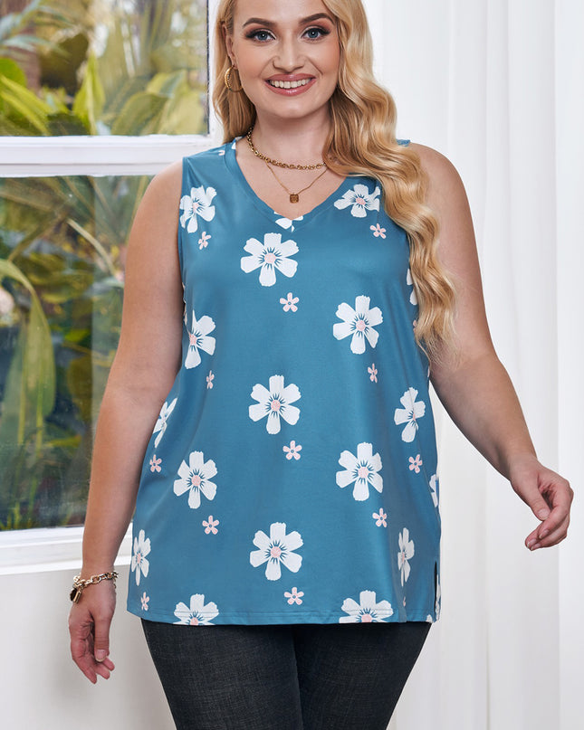 Plus Size Printed V-Neck Tank