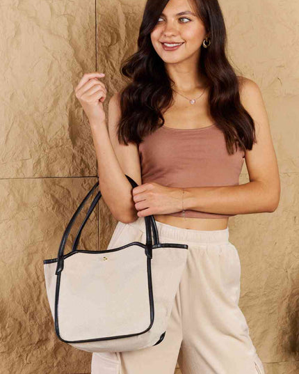 Fame Beach Chic Faux Leather Trim Tote Bag in Black