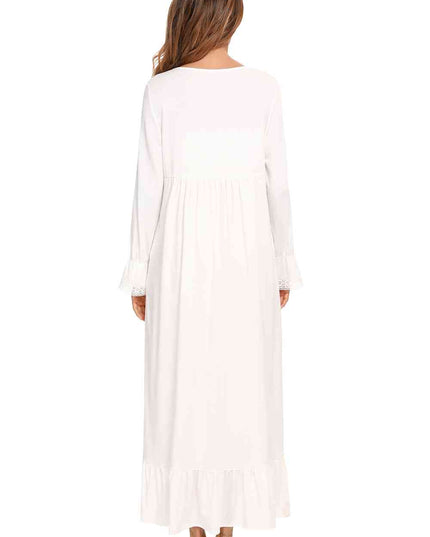 Lace Detail Square Neck Flounce Sleeve Night Dress