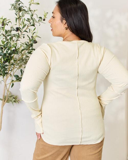 Culture Code Full Size Ribbed Round Neck Long Sleeve Top