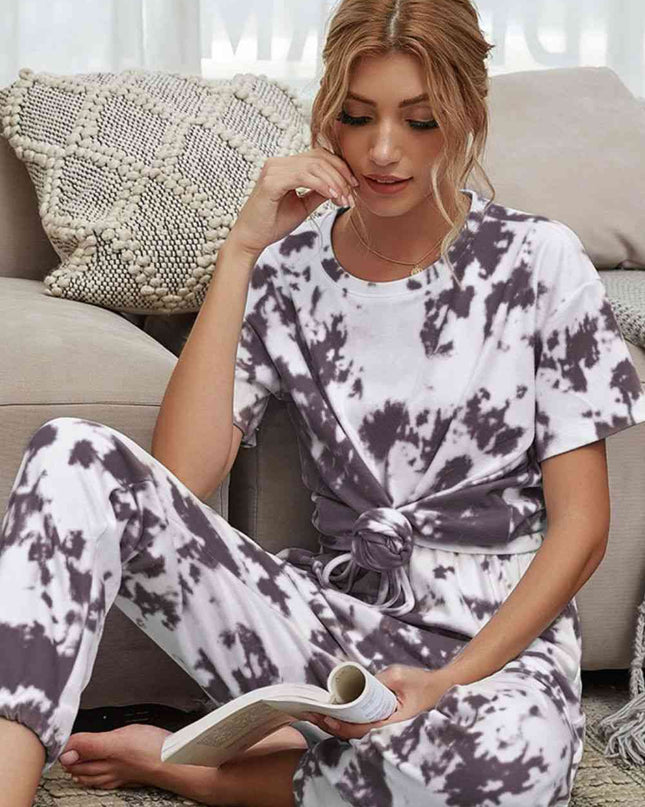 Tie-Dye Tee and Drawstring Waist Joggers Lounge Set