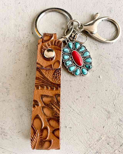 Turquoise Genuine Leather Key Chain