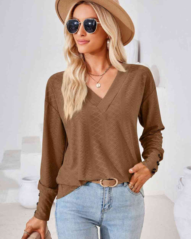 V-Neck Long Sleeve Blouse
