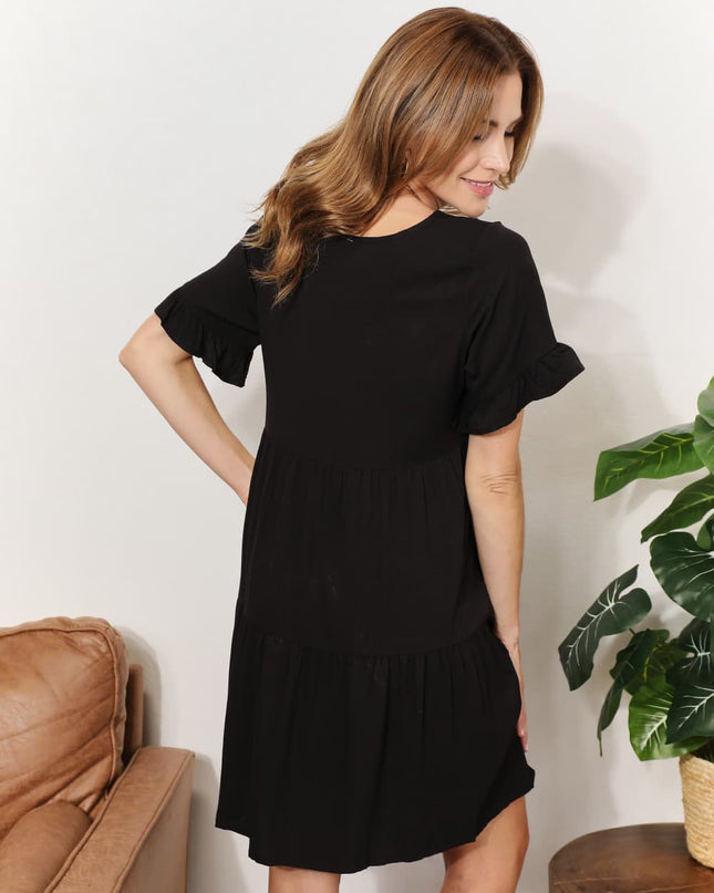 Double Take V-Neck Flounce Sleeve Tiered Dress