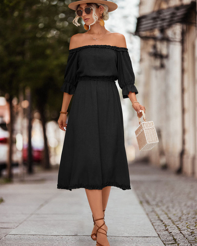 Frilled Off-Shoulder Flounce Sleeve Dress