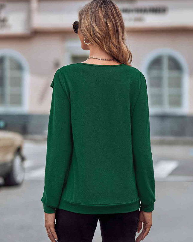 Ruffled Round Neck Long Sleeve Top