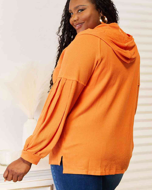 Basic Bae Side Slit Buttoned Waffle Knit Hoodie