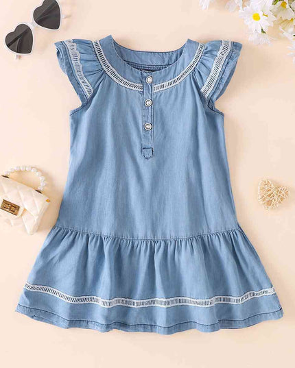 Contrast Round Neck Ruffle Hem Dress