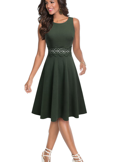 Round Neck Sleeveless Lace Trim Dress