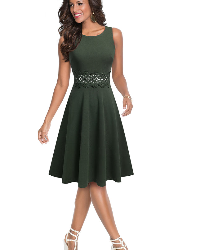 Round Neck Sleeveless Lace Trim Dress