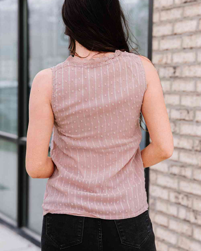 Swiss Dot Lace Detail Plunge Tank