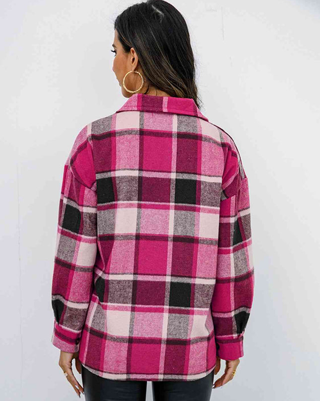 Plaid Button Up Collared Neck Jacket