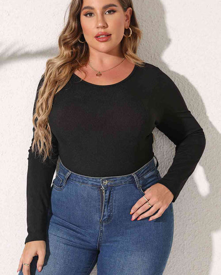 Plus Size Round Neck Long Sleeve Bodysuit